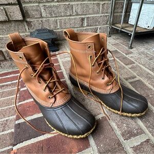 LL Bean Men's Brown Leather 8” Duck Bean Winter Rain Boots size HM 10 Medium